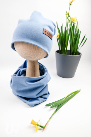 Zestaw: czapka "beanie" z kominem - szafirowy niebieski