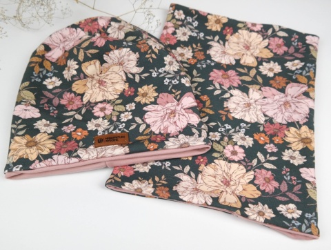 Retro Flowers- czapka z kominem/chustą
