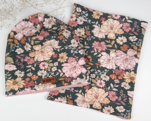 Retro Flowers- czapka z kominem/chustą