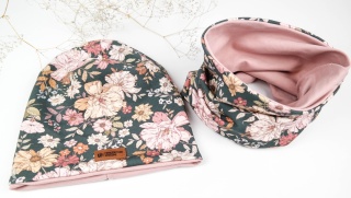 Retro Flowers- czapka z kominem/chustą