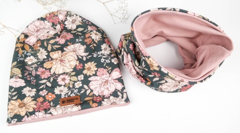 Retro Flowers- czapka z kominem/chustą