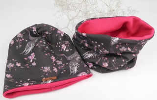 Zestaw zimowy Żurawie- czapka z kominem/chustą