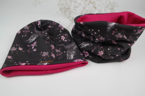 Zestaw zimowy Żurawie- czapka z kominem/chustą